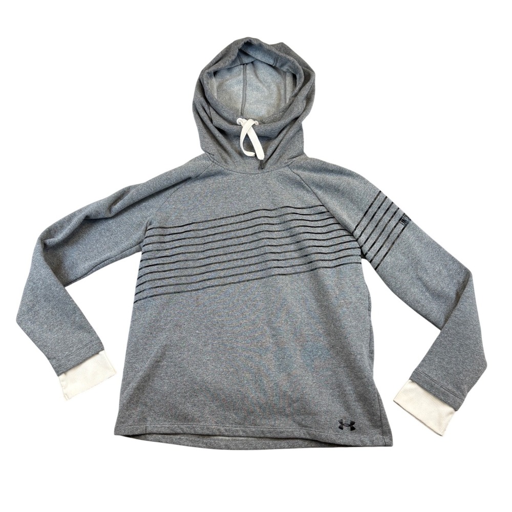 Under Armour Mens Threadborne Fleece Hoodie Gray Striped Pullover Large LG